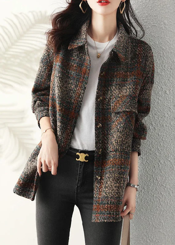 Women's reversible down coats with two - tone designs for versatile stylingUnique Peter Pan Collar Plaid Button Thick Coat Long Sleeve Women's reversible down coats with two - tone designs for versatile stylingUnique Peter Pan Collar Plaid Button Thick Coat Long Sleeve