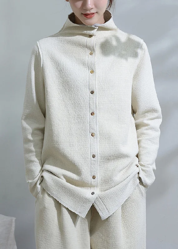 Plus size women's wool blend coats for a warm and stylish winterUnique White Stand Collar Button Patchwork Cotton Coats Fall Plus size women's wool blend coats for a warm and stylish winterUnique White Stand Collar Button Patchwork Cotton Coats Fall