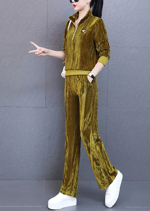 Quilted down women's coats with removable hoods for outdoor activitiesUnique Yellow Stand Collar Silk Velour Coats And Wide Leg Pants Two Piece Set Fall Quilted down women's coats with removable hoods for outdoor activitiesUnique Yellow Stand Collar Silk Velour Coats And Wide Leg Pants Two Piece Set Fall