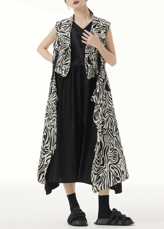 Women's reversible down coats with two - tone designs for versatile stylingUnique Zebra Pattern Asymmetrical Lace Up Patchwork Silk Long Waistcoat Sleeveless Women's reversible down coats with two - tone designs for versatile stylingUnique Zebra Pattern Asymmetrical Lace Up Patchwork Silk Long Waistcoat Sleeveless