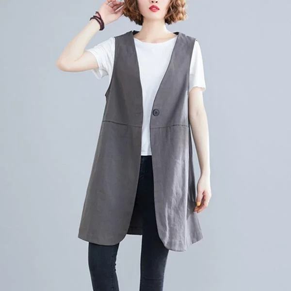 Women's pea coats with brass buttons for a nautical - inspired styleV-neck Loose Comfortable Female Sleeveless Long Jackets Women's pea coats with brass buttons for a nautical - inspired styleV-neck Loose Comfortable Female Sleeveless Long Jackets