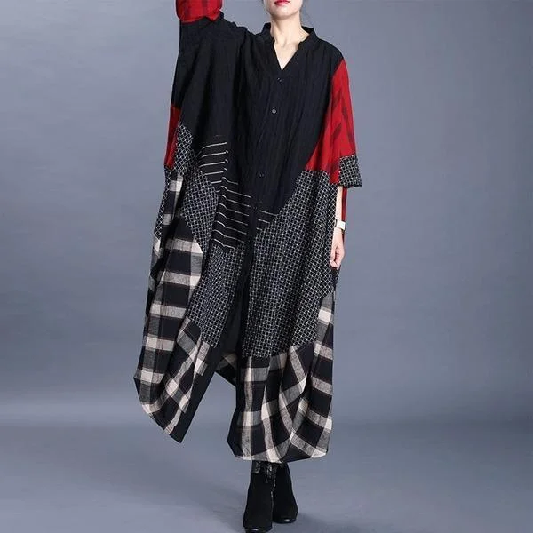 Shearling - lined women's leather coats for ultimate warmth and luxuryV-neck Patchwork Plaid Three Quarter Sleeve Coat 2020 New Loose Retro All-match Women Windbreaker Shearling - lined women's leather coats for ultimate warmth and luxuryV-neck Patchwork Plaid Three Quarter Sleeve Coat 2020 New Loose Retro All-match Women Windbreaker