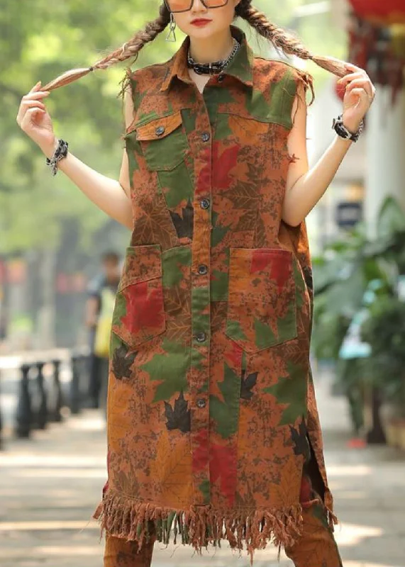 Women's cropped leather coats with silver studs for an edgy lookVintage Army Green Peter Pan Collar Print Pockets Tassel Waistcoat Fall Women's cropped leather coats with silver studs for an edgy lookVintage Army Green Peter Pan Collar Print Pockets Tassel Waistcoat Fall