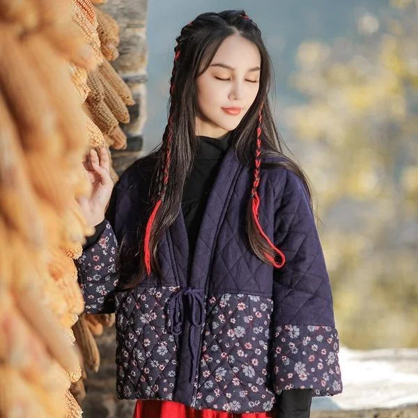 Petite women's wool blend coats with a tailored fit for a flattering silhouetteVintage Belt Jackets Print Floral Patchwork V-Neck Seven Sleeve Coats Petite women's wool blend coats with a tailored fit for a flattering silhouetteVintage Belt Jackets Print Floral Patchwork V-Neck Seven Sleeve Coats
