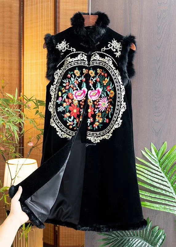 Belted women's cashmere coats in soft pastels for a luxurious feelVintage Black Fur Collar Embroidered Patchwork Silk Velour Waistcoat Sleeveless Belted women's cashmere coats in soft pastels for a luxurious feelVintage Black Fur Collar Embroidered Patchwork Silk Velour Waistcoat Sleeveless