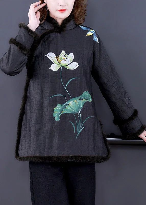 Women's waterproof parka coats with multiple pockets for practicalityVintage Black Print Fur Collar Fine Cotton Filled Warm Coats Winter Women's waterproof parka coats with multiple pockets for practicalityVintage Black Print Fur Collar Fine Cotton Filled Warm Coats Winter