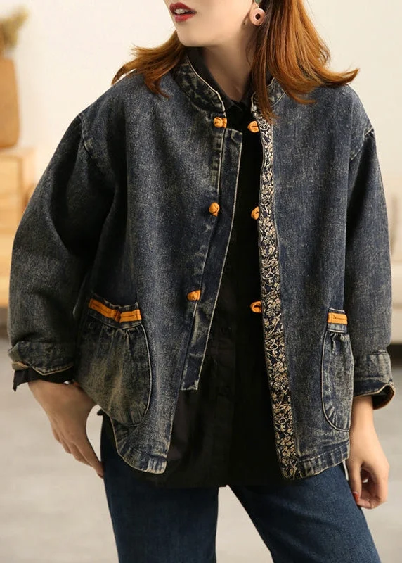 Checkered women's wool coats in a classic pattern for a timeless styleRetro Patchwork Pocket Breasted Stand Collar Jacket Checkered women's wool coats in a classic pattern for a timeless styleRetro Patchwork Pocket Breasted Stand Collar Jacket