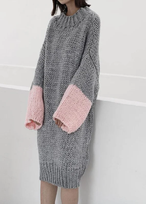 Plus Size Women's Turtleneck Sweater Dresses with Side SlitsWomen gray Sweater knit top pattern Upcycle o neck Batwing Sleeve knit dress Plus Size Women's Turtleneck Sweater Dresses with Side SlitsWomen gray Sweater knit top pattern Upcycle o neck Batwing Sleeve knit dress