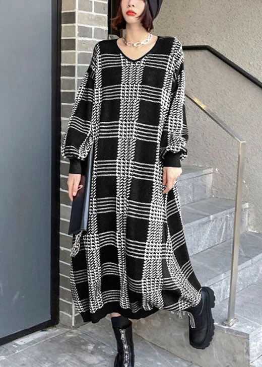 Cowl Neck Women's Cashmere Blend Sweater Dresses for WinterWomen White Plaid Casual Fall Knitted Dress Cowl Neck Women's Cashmere Blend Sweater Dresses for WinterWomen White Plaid Casual Fall Knitted Dress