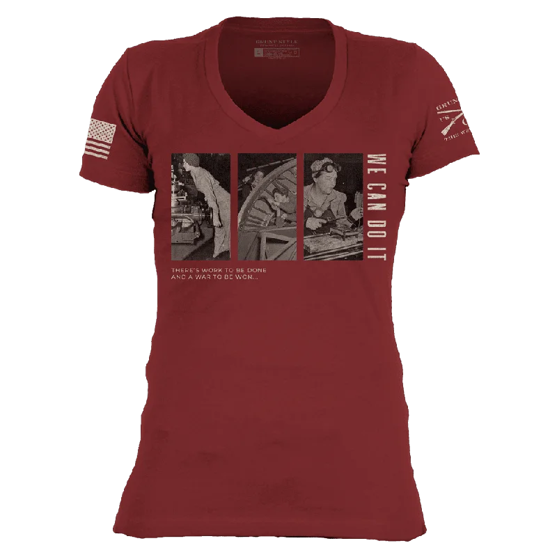 Tie - Dye Women T Shirt with a Bohemian VibeWomen's We Can Do It V-Neck - Red Plum