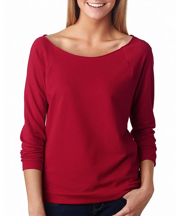 6951 Next Level Ladies' Terry Raw-Edge 3/4-Sleeve Raglan Shirt | Scarlet