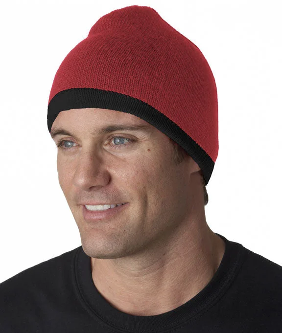 8132 UltraClub Two-Tone Knit Beanie | Red/Black