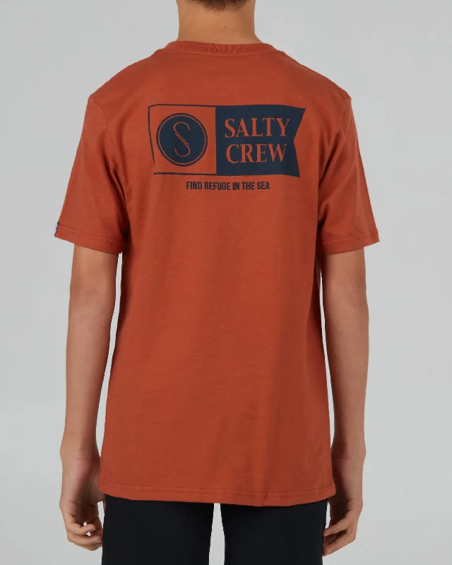 Women's cropped down jackets in bold colors for a sporty and fashionable winter outfitAlpha Flag S/S Boys Tee - Rust Women's cropped down jackets in bold colors for a sporty and fashionable winter outfitAlpha Flag S/S Boys Tee - Rust