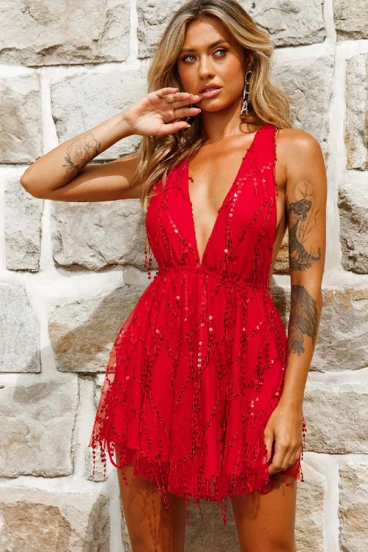 Sleeveless Women Dress in Bright Colors for Summer PartiesAriana Sequin Mini Party Dress Red