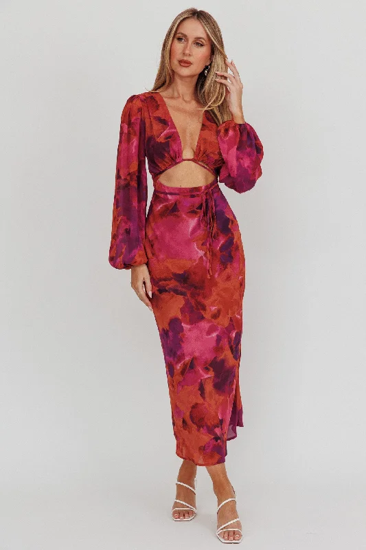 Ruffled Women Dress with Multiple Layers for a Playful and Girly StyleAurora Dreams Cut-Out Waist Midi Dress Dark Rose Ruffled Women Dress with Multiple Layers for a Playful and Girly StyleAurora Dreams Cut-Out Waist Midi Dress Dark Rose