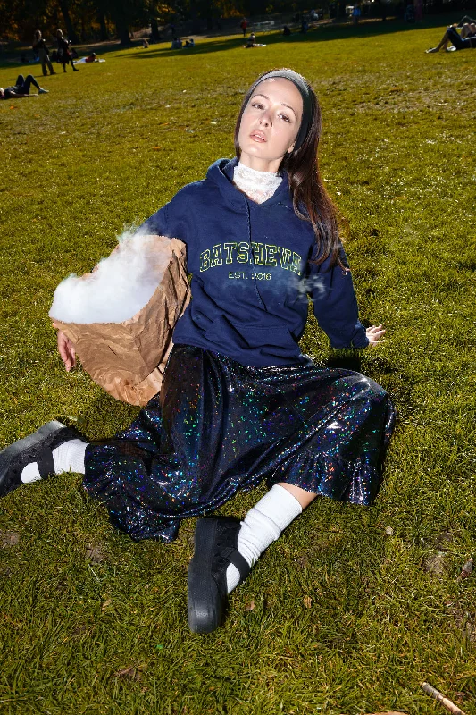 Women's oversized cropped hoodie with drawstrings for a trendy lookBATSHEVA Embroidered Hoodie in Navy