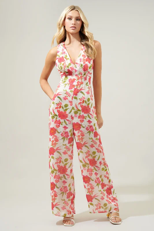 Women jumpsuits with a ruched bodice for a more feminine and form - fitting appearanceBelle Anse Floral Cait V Neck Jumpsuit Women jumpsuits with a ruched bodice for a more feminine and form - fitting appearanceBelle Anse Floral Cait V Neck Jumpsuit