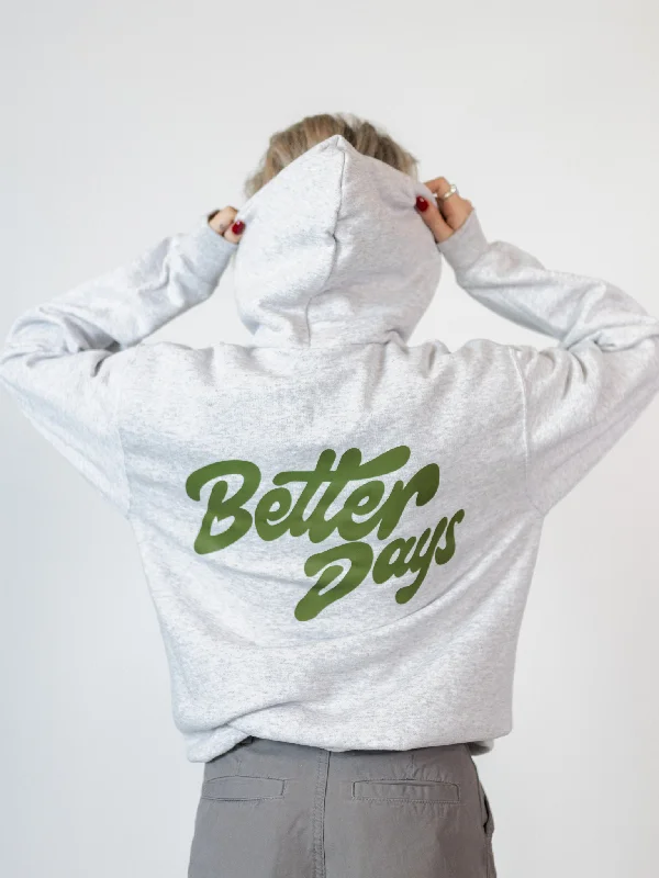 Women's zip - up sweatshirt in pastel blue for a soft and stylish outfitBETTER DAYS HOODIE (rygprint) - GRÅ