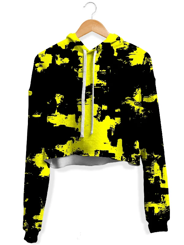 Women's zip - up sweatshirt in pastel blue for a soft and stylish outfitBlack and Yellow Abstract Fleece Crop Hoodie Women's zip - up sweatshirt in pastel blue for a soft and stylish outfitBlack and Yellow Abstract Fleece Crop Hoodie