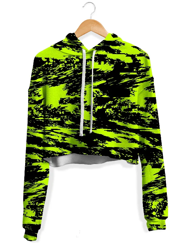 Women's color - block hoodie combining bold hues for a fashion - forward statementBlack Lime Bolt Glitch Fleece Crop Hoodie Women's color - block hoodie combining bold hues for a fashion - forward statementBlack Lime Bolt Glitch Fleece Crop Hoodie