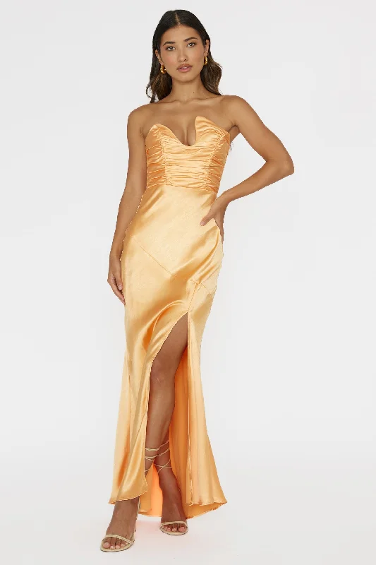 Ruffled Women Dress with Multiple Layers for a Playful and Girly StyleBlaise Asymmetric Neckline Maxi Dress Apricot Ruffled Women Dress with Multiple Layers for a Playful and Girly StyleBlaise Asymmetric Neckline Maxi Dress Apricot