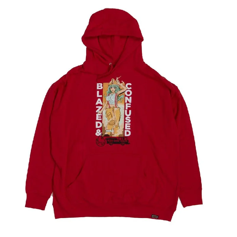 Women's sweatshirt with a mesh panel insert for breathability during workoutsBlazed and Confused Red Hoodie Women's sweatshirt with a mesh panel insert for breathability during workoutsBlazed and Confused Red Hoodie