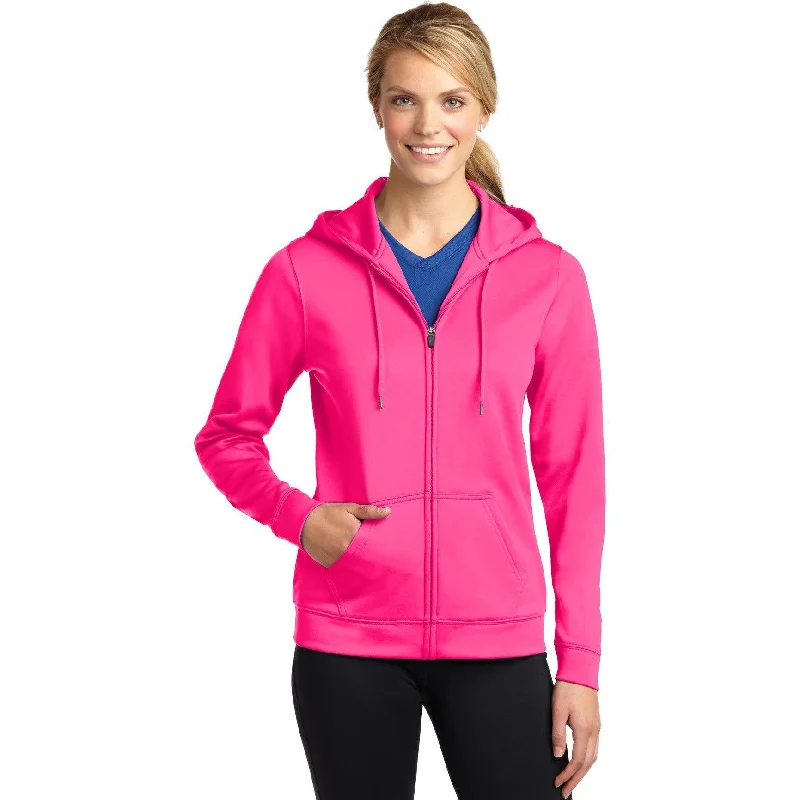 Women's quilted puffer jackets in a cropped silhouette for a modern twistCLOSEOUT - Sport-Tek Ladies Sport-Wick Fleece Full-Zip Hooded Jacket Women's quilted puffer jackets in a cropped silhouette for a modern twistCLOSEOUT - Sport-Tek Ladies Sport-Wick Fleece Full-Zip Hooded Jacket