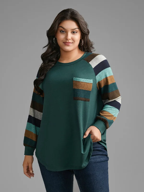 Women's quarter - zip sweatshirt made of organic cotton for eco - conscious fashionContrast Patched Pocket Raglan Sleeve Sweatshirt Women's quarter - zip sweatshirt made of organic cotton for eco - conscious fashionContrast Patched Pocket Raglan Sleeve Sweatshirt
