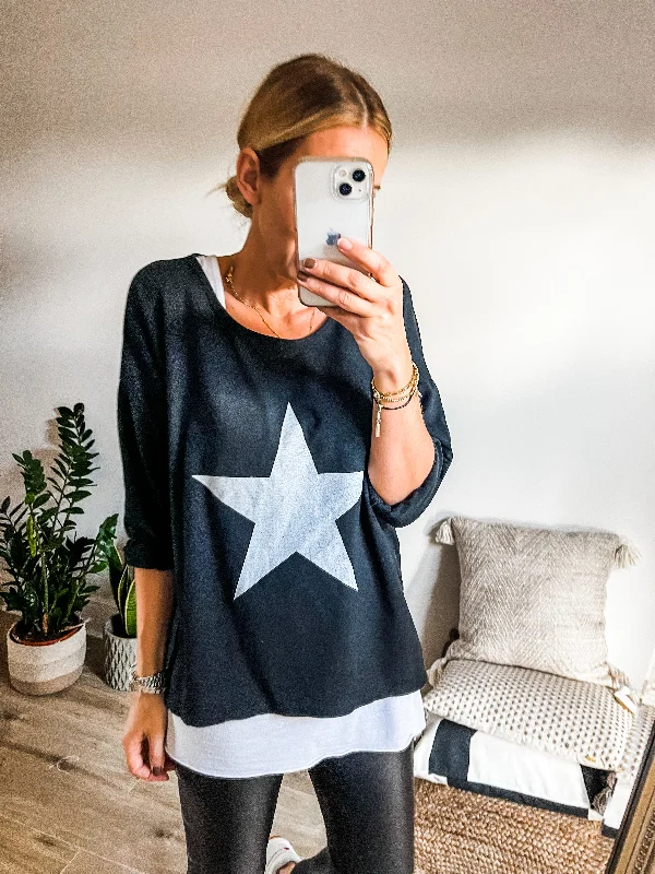 Women's hoodie with a kangaroo pocket and a pom - pom drawstring for added charmEveryday Star Sweat Top Women's hoodie with a kangaroo pocket and a pom - pom drawstring for added charmEveryday Star Sweat Top