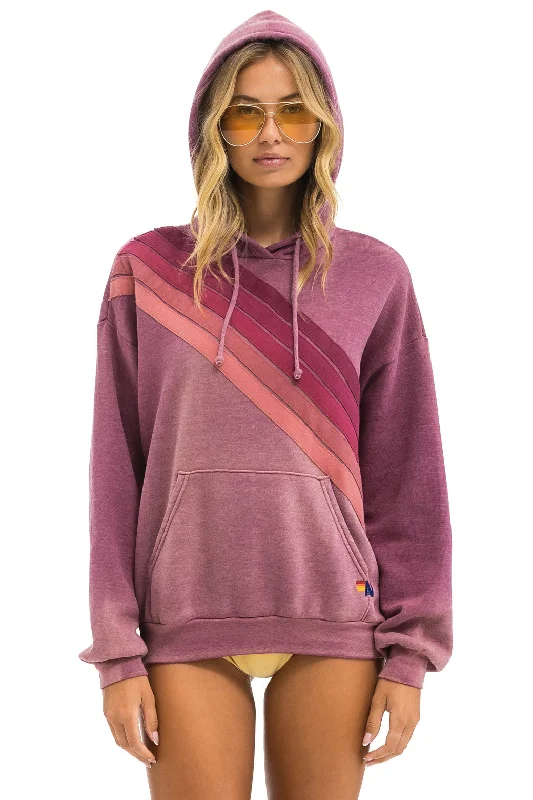 Women's hoodie with a kangaroo pocket and a pom - pom drawstring for added charmCROSS STRIPE RELAXED PULLOVER HOODIE - FADED BERRY Women's hoodie with a kangaroo pocket and a pom - pom drawstring for added charmCROSS STRIPE RELAXED PULLOVER HOODIE - FADED BERRY