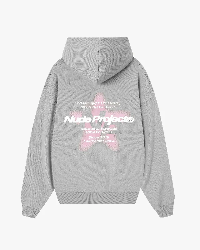 Women's hoodie with a glittery print for a glamorous and sparkly appearanceSEOUL HOOD LIGHT GREY Women's hoodie with a glittery print for a glamorous and sparkly appearanceSEOUL HOOD LIGHT GREY