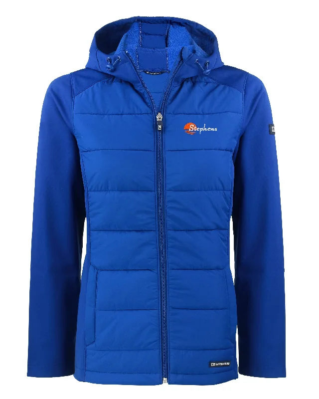 Women's quilted puffer jackets in a cropped silhouette for a modern twistCutter & Buck Evoke Hybrid Eco Softshell Recycled Full Zip Ladies Hooded Jacket Women's quilted puffer jackets in a cropped silhouette for a modern twistCutter & Buck Evoke Hybrid Eco Softshell Recycled Full Zip Ladies Hooded Jacket