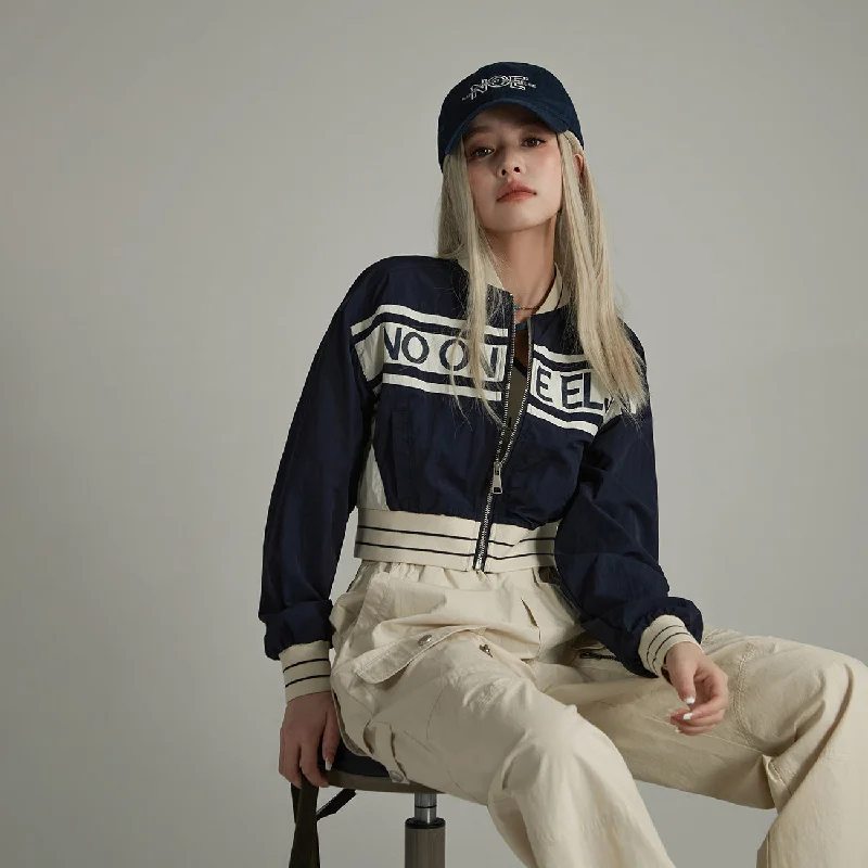 Women's denim jackets with a patchwork design for a bohemian and artsy styleNoe Logo Color Matching Cropped Jacket Women's denim jackets with a patchwork design for a bohemian and artsy styleNoe Logo Color Matching Cropped Jacket