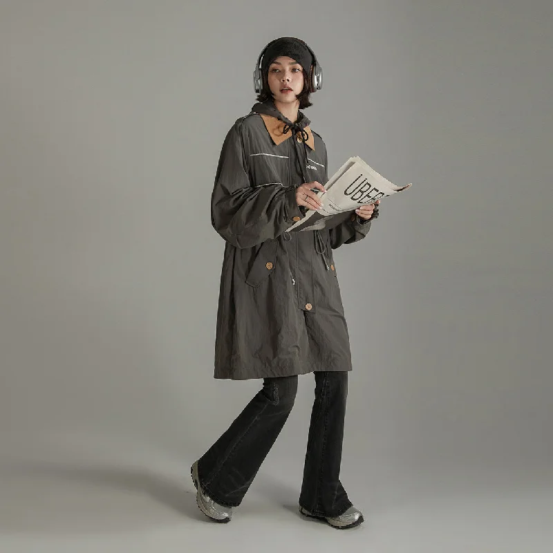 Women's cropped satin jackets in pastel shades for a glamorous evening outColor Collar String Long Windbreaker Jacket