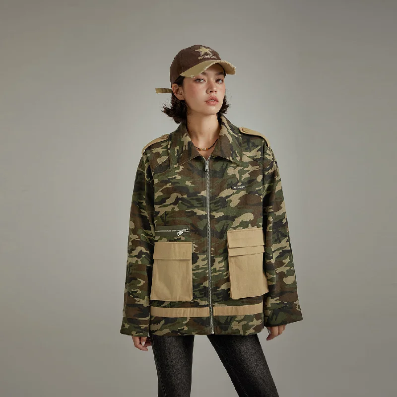 Women's bomber jackets with floral embroidery for a feminine and unique designPocket Camouflage Zip-Up Jacket Women's bomber jackets with floral embroidery for a feminine and unique designPocket Camouflage Zip-Up Jacket