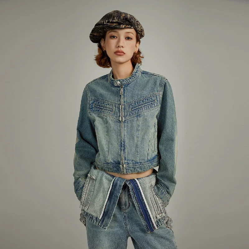 Women's shearling - lined suede jackets for ultimate warmth and luxuryNeck Button Washed Denim Jacket Women's shearling - lined suede jackets for ultimate warmth and luxuryNeck Button Washed Denim Jacket