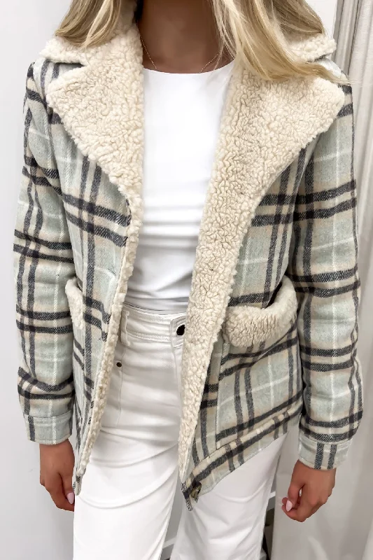 Women's moto jackets with a lace - up front for a unique and stylish touchDemi Check Jacket Blue Check Women's moto jackets with a lace - up front for a unique and stylish touchDemi Check Jacket Blue Check