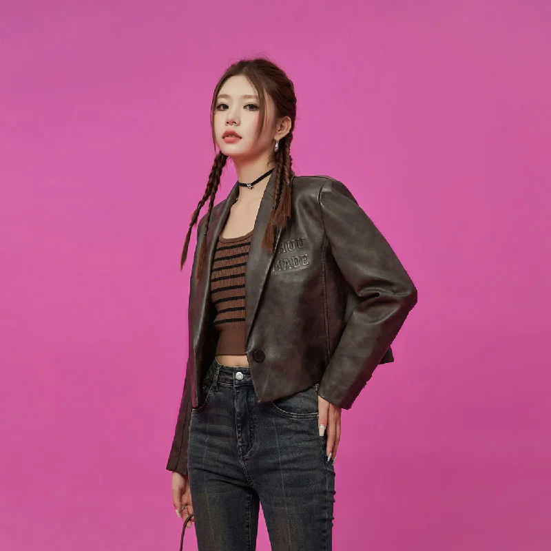 Women's cropped leather jackets with a fringe detail for a western - inspired outfitLogo Leather Jacket Women's cropped leather jackets with a fringe detail for a western - inspired outfitLogo Leather Jacket