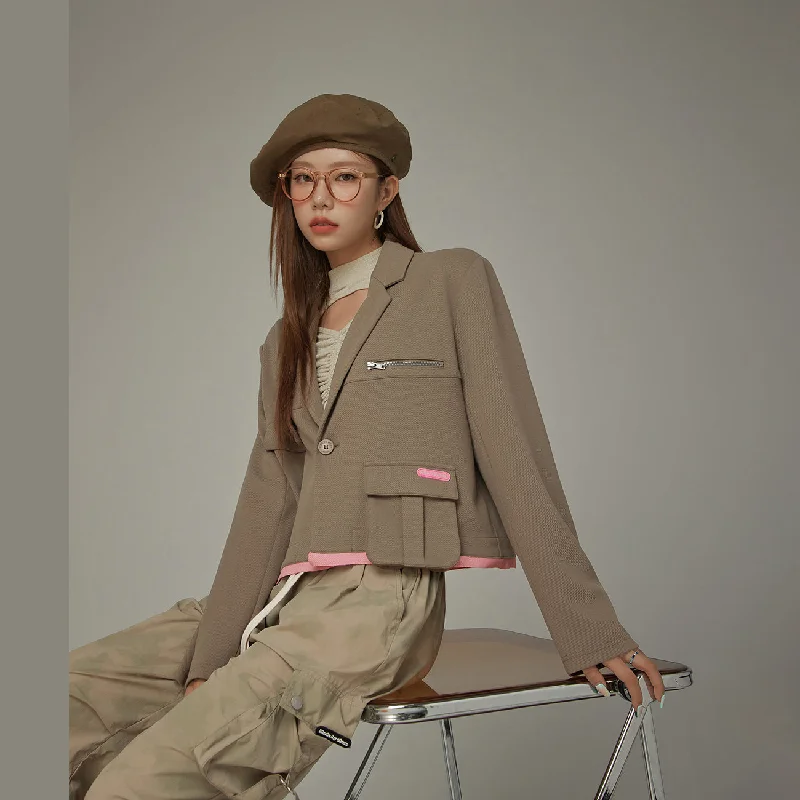 Women's double - breasted tweed jackets in classic colors for a sophisticated office lookColor Point Pocket Jacket Women's double - breasted tweed jackets in classic colors for a sophisticated office lookColor Point Pocket Jacket