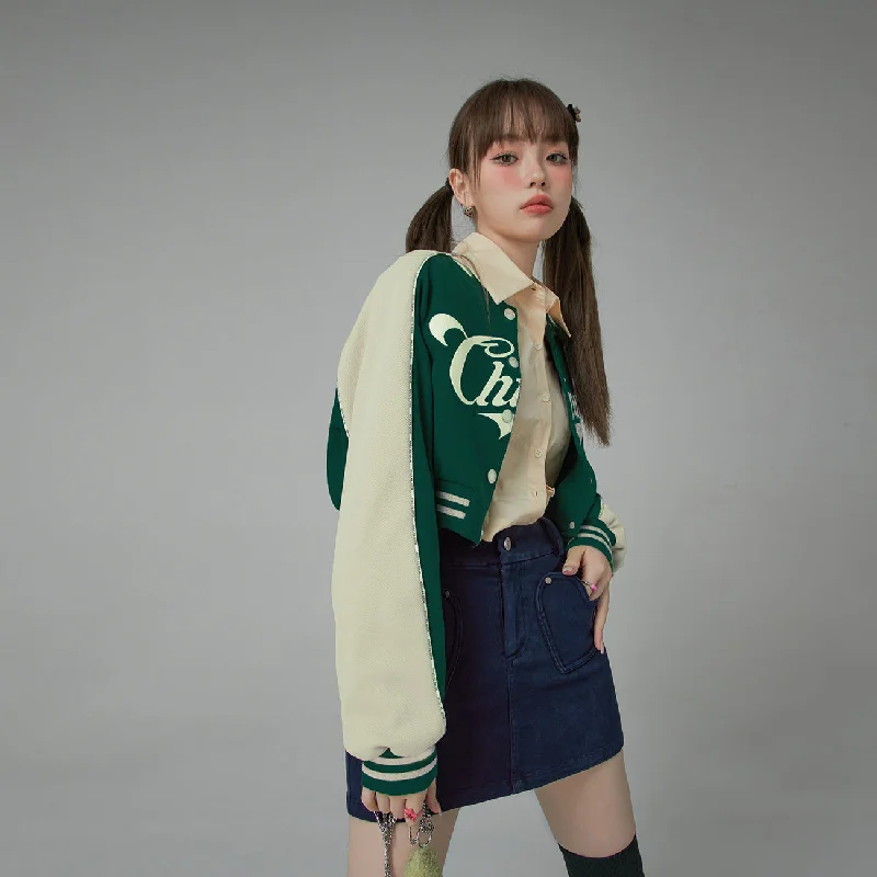 Women's cropped leather jackets with a fringe detail for a western - inspired outfitJoining Forces Crop Baseball Jacket Women's cropped leather jackets with a fringe detail for a western - inspired outfitJoining Forces Crop Baseball Jacket