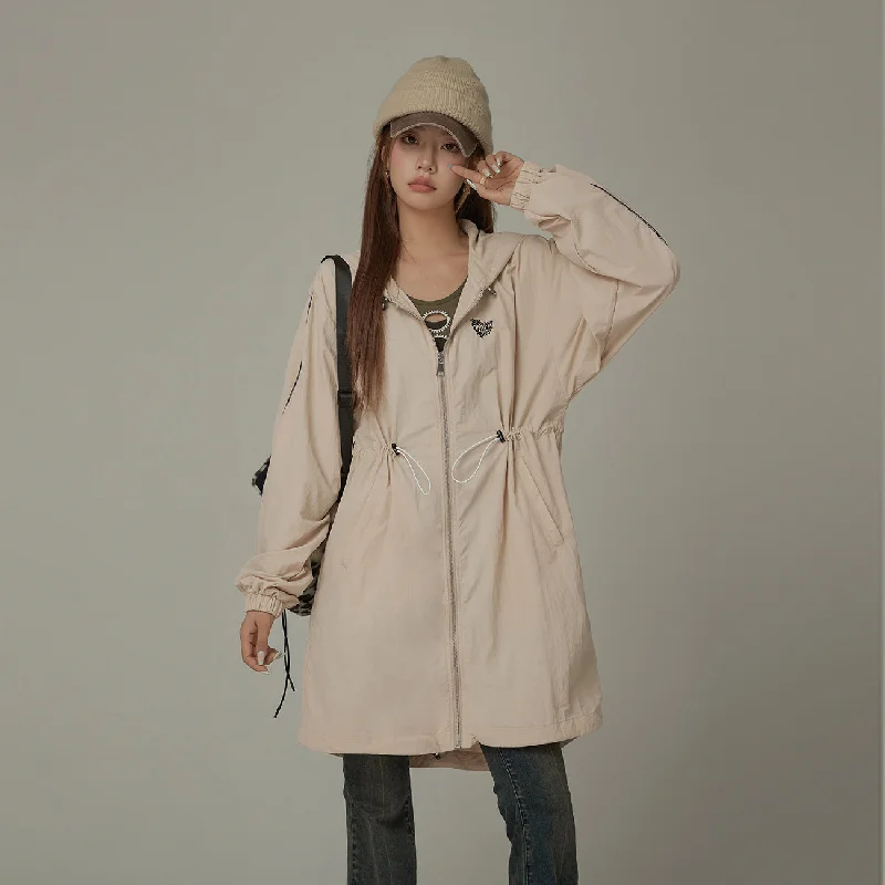 Women's long - line cardigan jackets in a soft knit for a cozy and elegant lookBasic Cinched String Hooded Jacket Women's long - line cardigan jackets in a soft knit for a cozy and elegant lookBasic Cinched String Hooded Jacket
