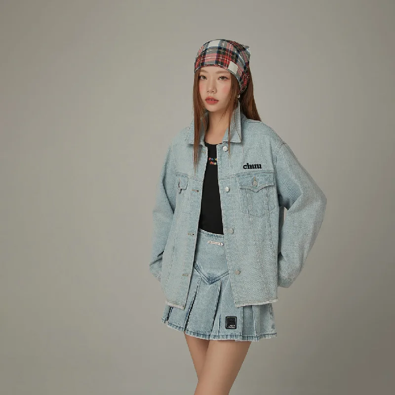 Women's denim jackets with a patchwork design for a bohemian and artsy styleLogo Boxy Denim Jacket Women's denim jackets with a patchwork design for a bohemian and artsy styleLogo Boxy Denim Jacket