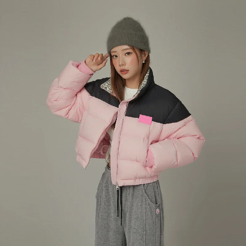 Women's cropped satin jackets in pastel shades for a glamorous evening outTwo Toned Duck Down Padded Jacket