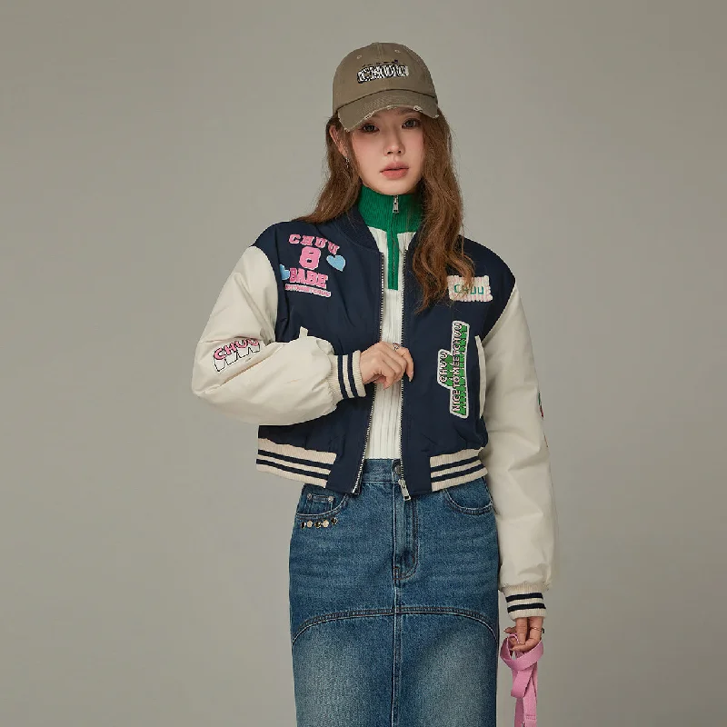 Women's cropped leather jackets with silver zippers for a punk - inspired outfitVarsity Boxy Sporty Jacket Women's cropped leather jackets with silver zippers for a punk - inspired outfitVarsity Boxy Sporty Jacket