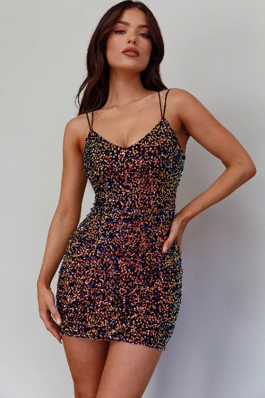 Pleated Women Dress with a Timeless and Elegant TextureDisco Fever Strappy Back Sequin Mini Dress Black