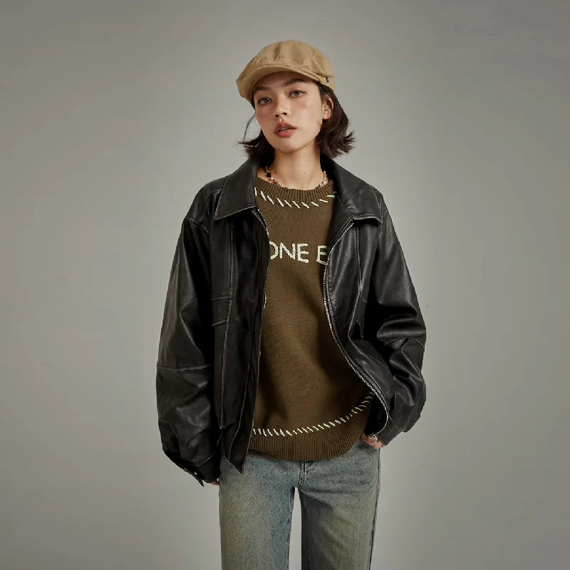 Women's bomber jackets with floral embroidery for a feminine and unique designLeather Back Logo Jacket Women's bomber jackets with floral embroidery for a feminine and unique designLeather Back Logo Jacket