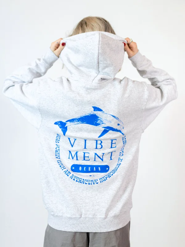 Women's tie - front hoodie in a lightweight fabric for summer layeringDOLPHIN ZIP HOODIE (RYGPRINT) - GRÅ Women's tie - front hoodie in a lightweight fabric for summer layeringDOLPHIN ZIP HOODIE (RYGPRINT) - GRÅ