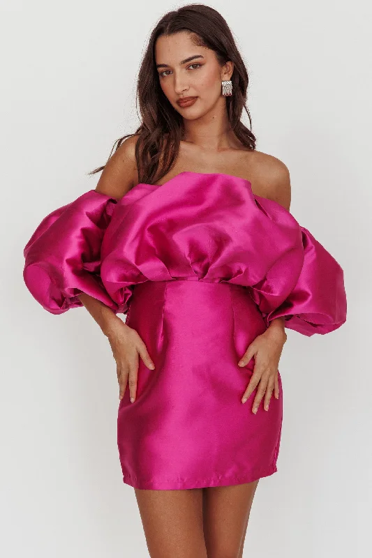 Maxi Women Dress with Floral Print for a Bohemian VibeDream Time Puffed Neckline Mini Dress Magenta