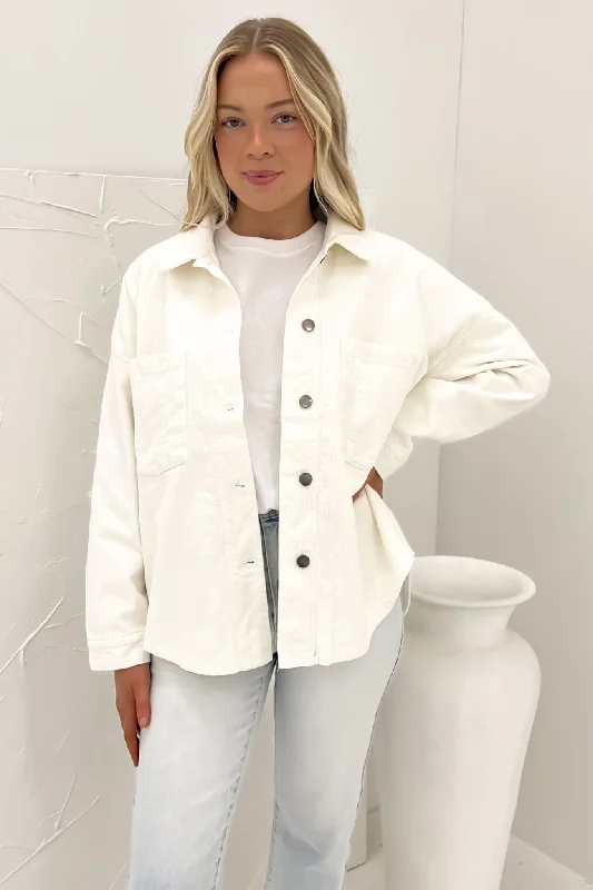 Women's double - breasted tweed jackets in classic colors for a sophisticated office lookEmma Cord Shacket Vintage White Women's double - breasted tweed jackets in classic colors for a sophisticated office lookEmma Cord Shacket Vintage White