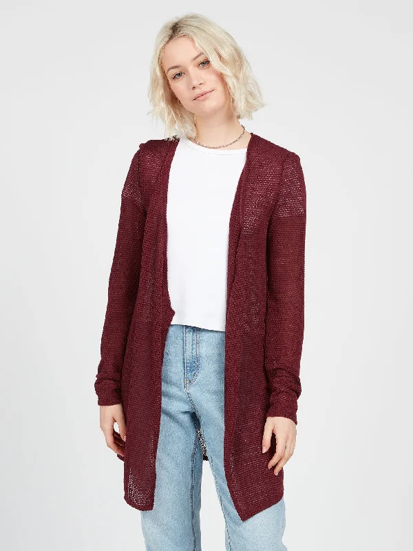 Women's quilted puffer jackets in a cropped silhouette for a modern twistGo Go Wrap Cardigan - Burgundy